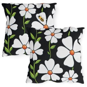 Reversible Spring Bee Floral Indoor Outdoor Accent Pillow